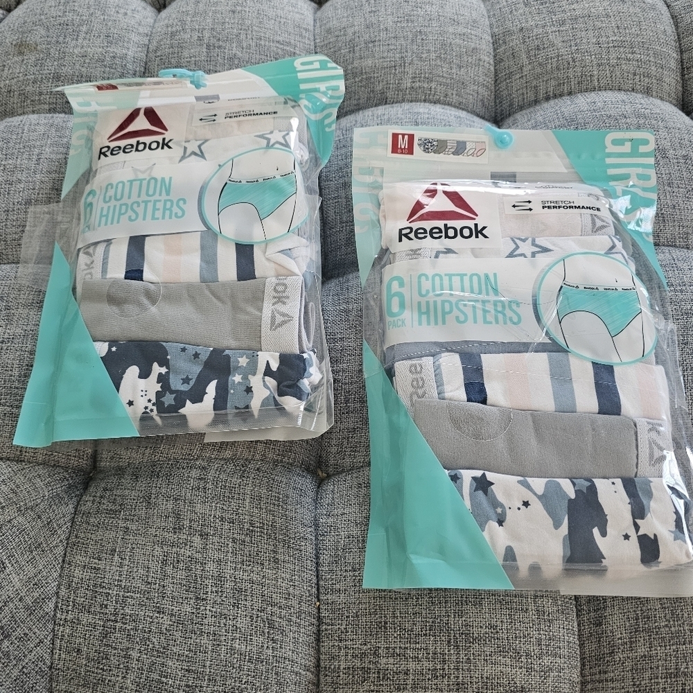 Reebok Girls Gray and Blue Cotton Hipsters - 6 Pair  2 Packs